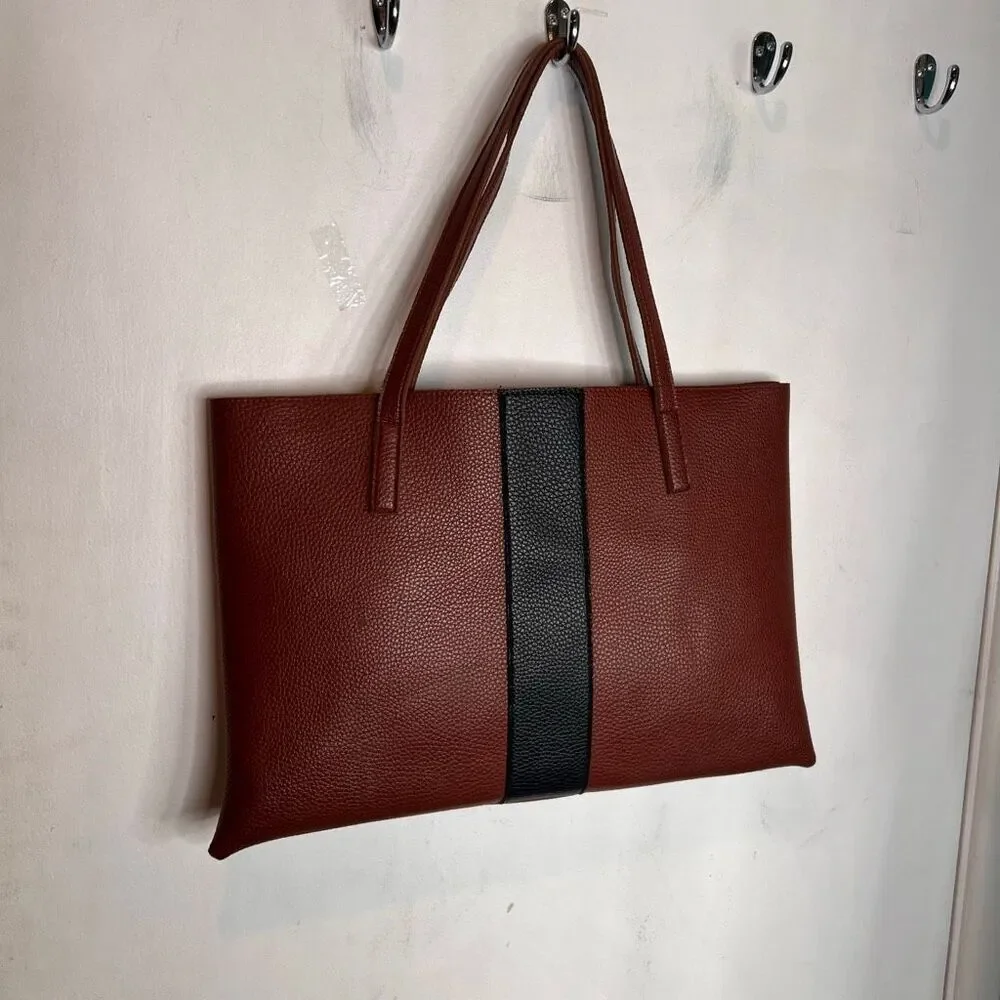Vince Camuto Vegan Leather Tote Shoulder Bag Brown/Black